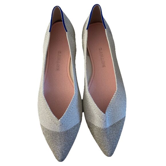 New Rothy’s The Point Diamond Metallic  Flats Cream Platinum Size 11 - Picture 3 of 5